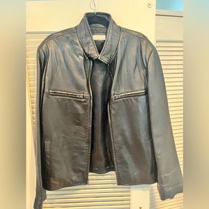 Barney’s New York Mens Black Leather Cafe Racer Style Jacket